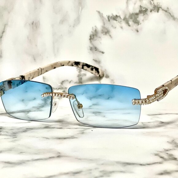 Men Women Sunglasses Blue Lens Fashion Diamond Retro‎ Classic Hip Hop Shades New - Picture 2 of 6